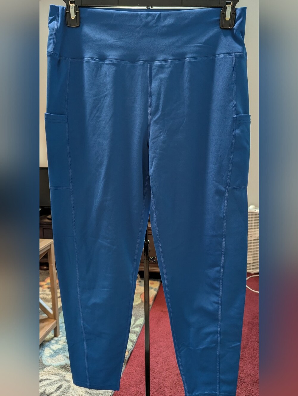 Blue Active High-Waist Leggings with Side Pockets